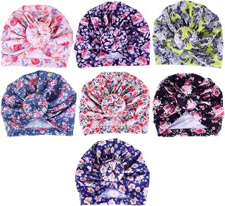 FRCOLOR 7 Pcs Bebê Turbante Chapéus Floral Infantil Envolvimentos de Cabeça Com Nó de Pão Recém-Nascido Pom Pom Tiara de Berçário Boné para Crianças Meninos Meninas Crianças