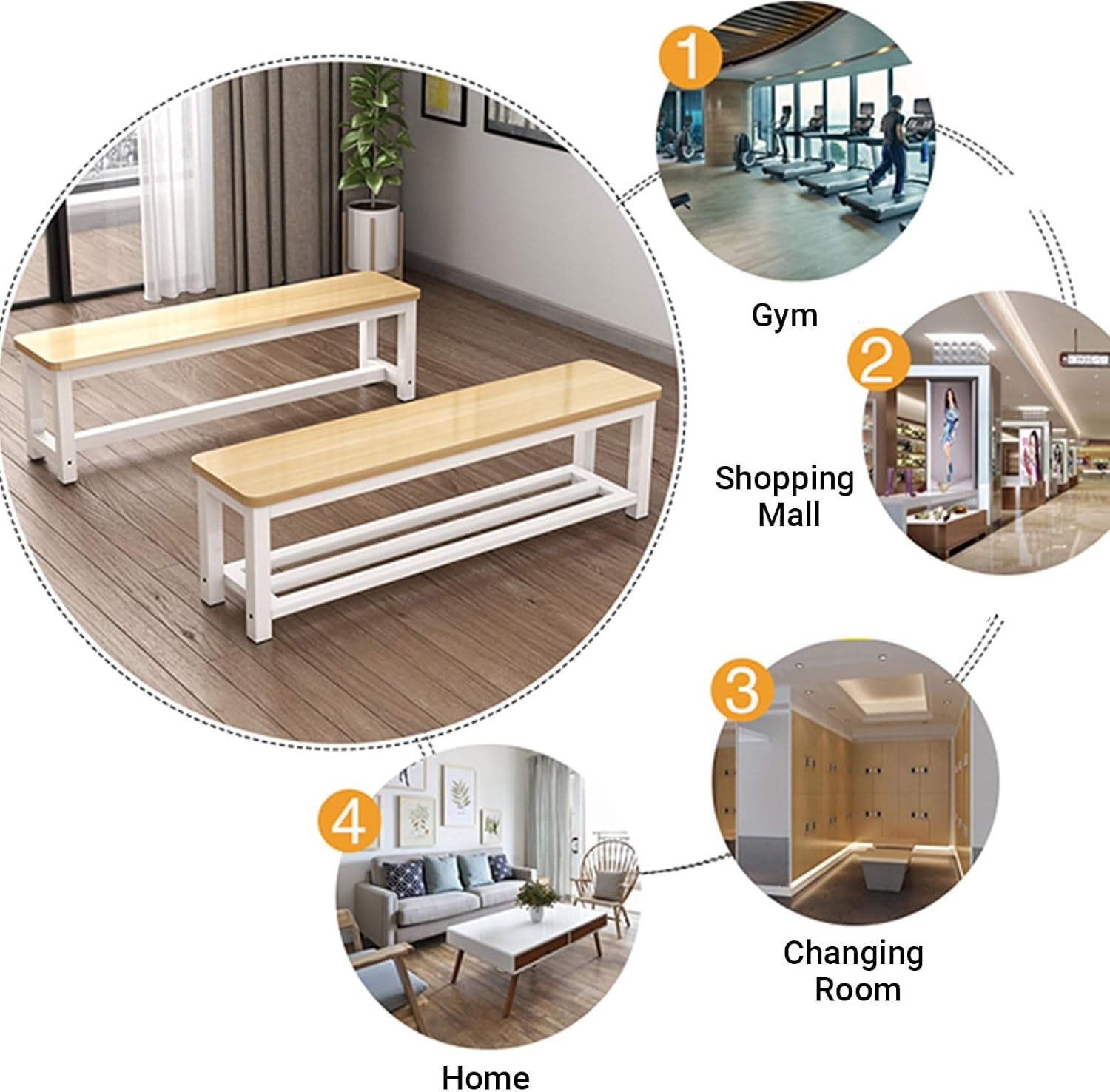 Cast Iron & Hardwood Patio Bench Outdoor Shoe Changing Chair Gym/Mall Rest Bench Stylish White & Black 80x35x45cm (31.5x13.8x17.7in)