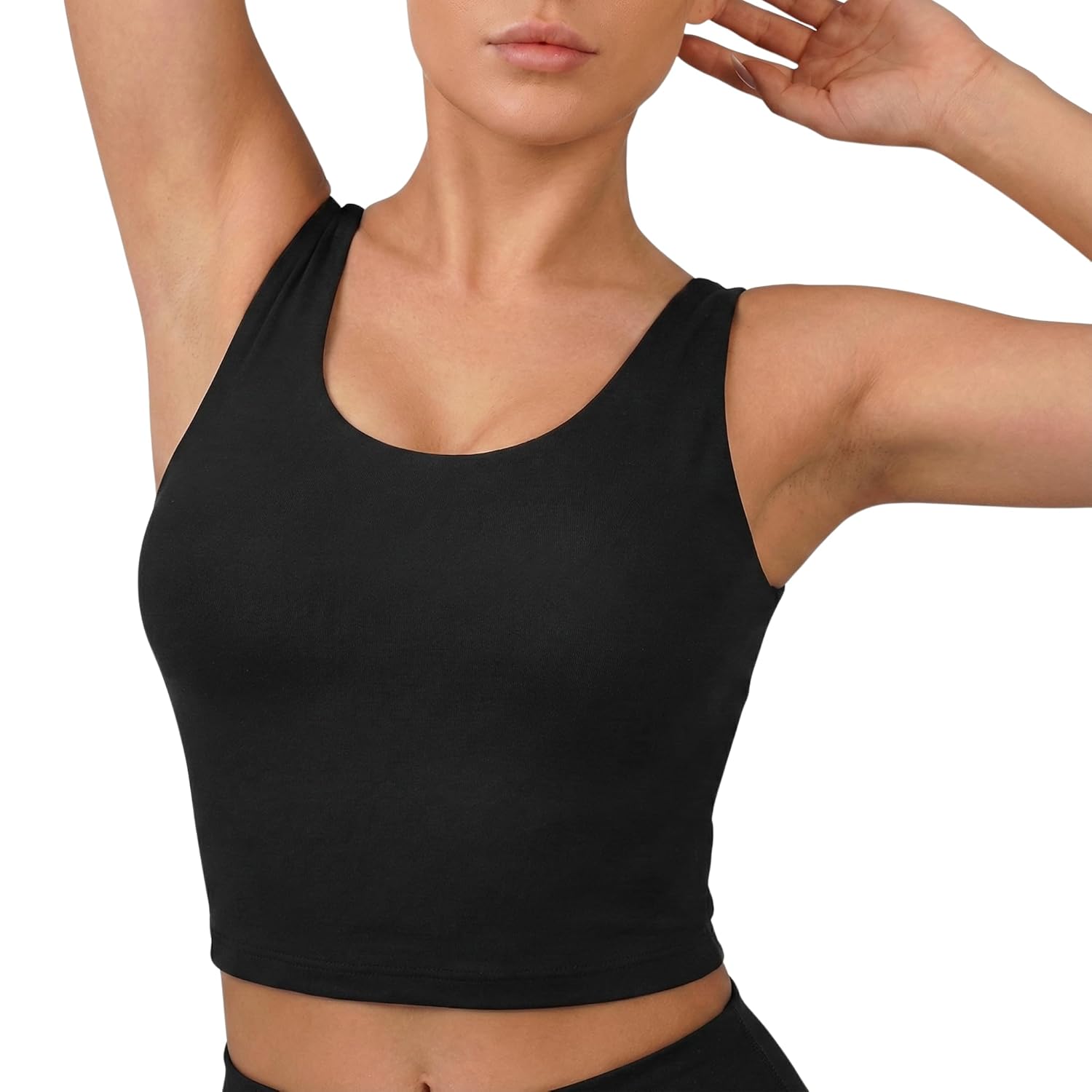 Nirlon U Tank Sports Bra for Women Scoop Neck Workout Top with Built-in Cups Ideal for Yoga Gym