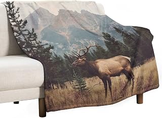 Rustic Woodland Animal Throw Blanket for Couch Sofa, Soft Fuzzy Cozy Vintage Forest Tree Mountain Deer Flannel Blanket for Camping Travel, 60x80 Inch