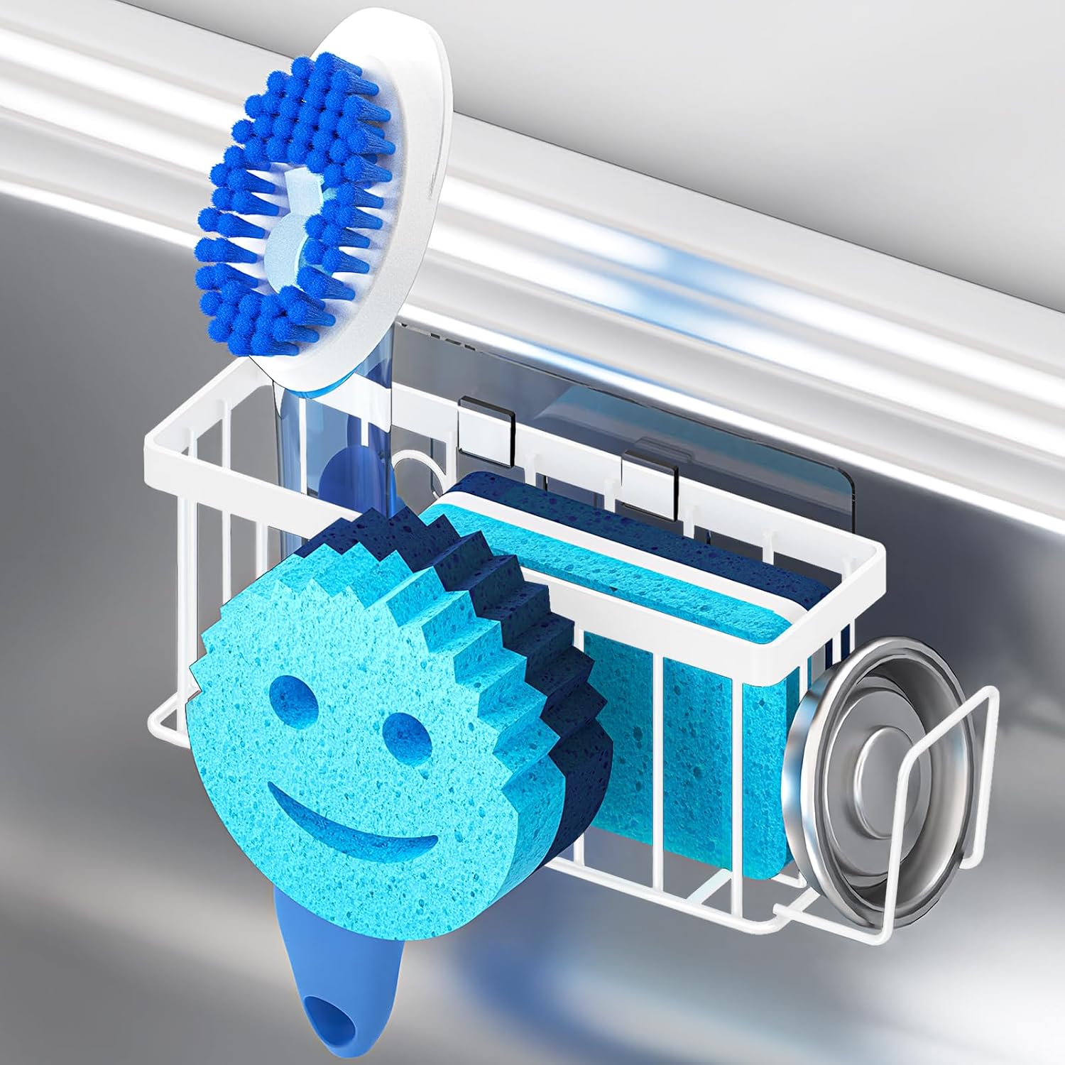 MURLONG Sponge Holder for Kitchen Sink,Sink Caddy Smiley Face-White