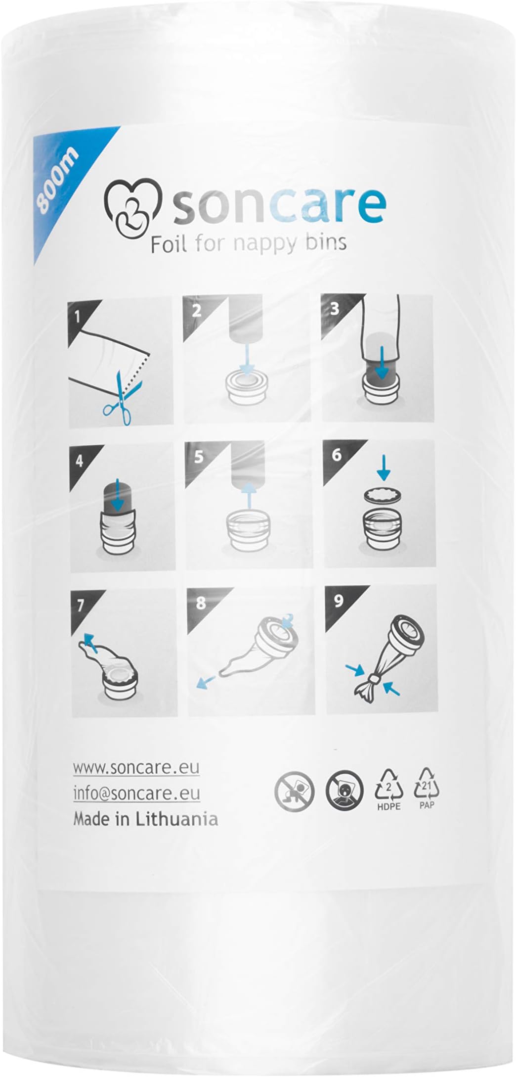 Refill foil nappy sacks compatible with Sangenic with Angelcare with Tommee Tippee & with Litter Locker II disposal systems - 800 meters liner