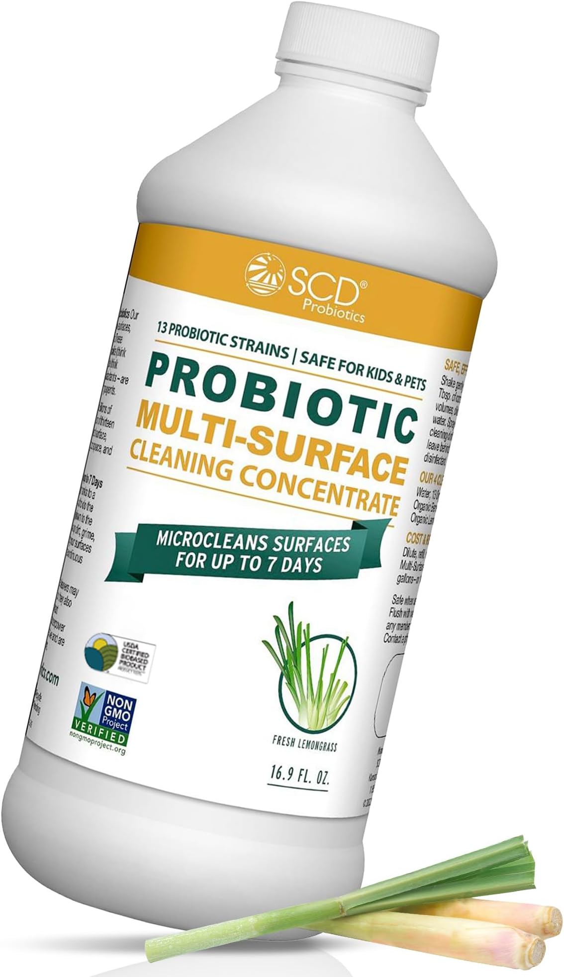 - Probiotic Multi-Surface Cleaning Concentrate, Lemongrass – USDA Certified Biobased, Microcleans Surfaces for Up to 7 Days, Refill Bottle Makes 2 Gal Probiotic Spray Cleaner – 17 Fl Oz.
