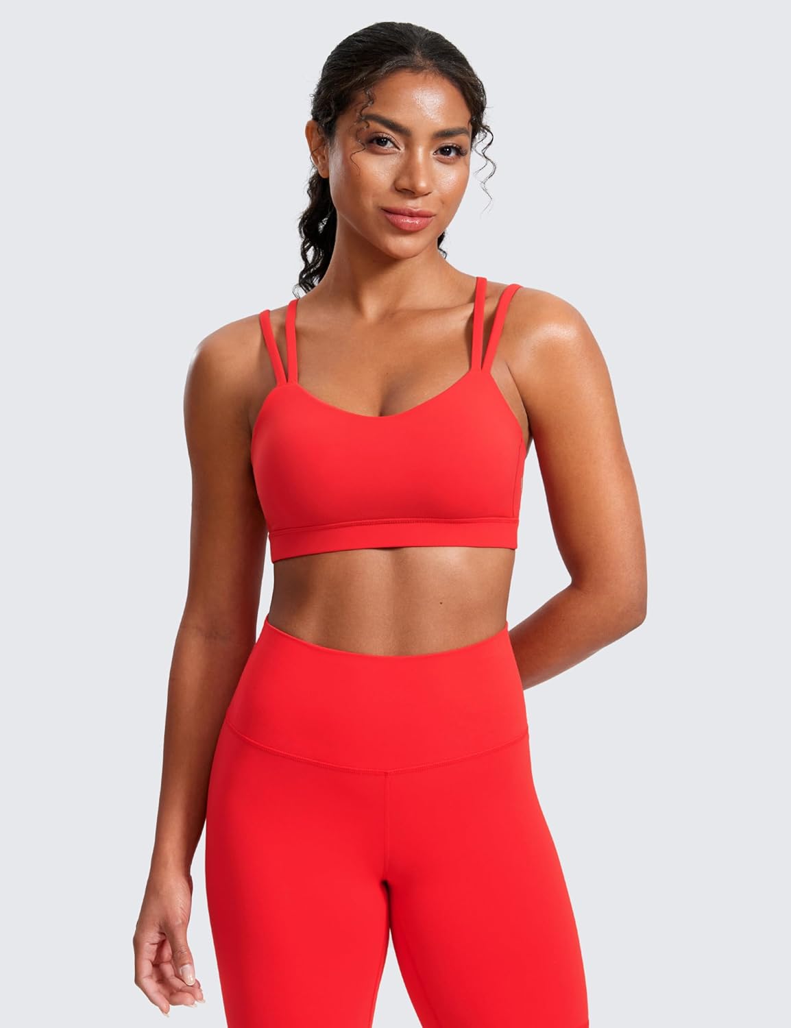 CRZ YOGA Softness Mold Butterluxe V Neck Sports Bras for Women - Workout Top Double Spaghetti Straps Wireless Yoga Clothes - Image 2