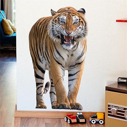 Miniatura 4 de Calcomanías de pared de tigre feroz, calcomanías de pared realistas de animales salvajes, vinilo extraíble para sala de estar, dormitorio,