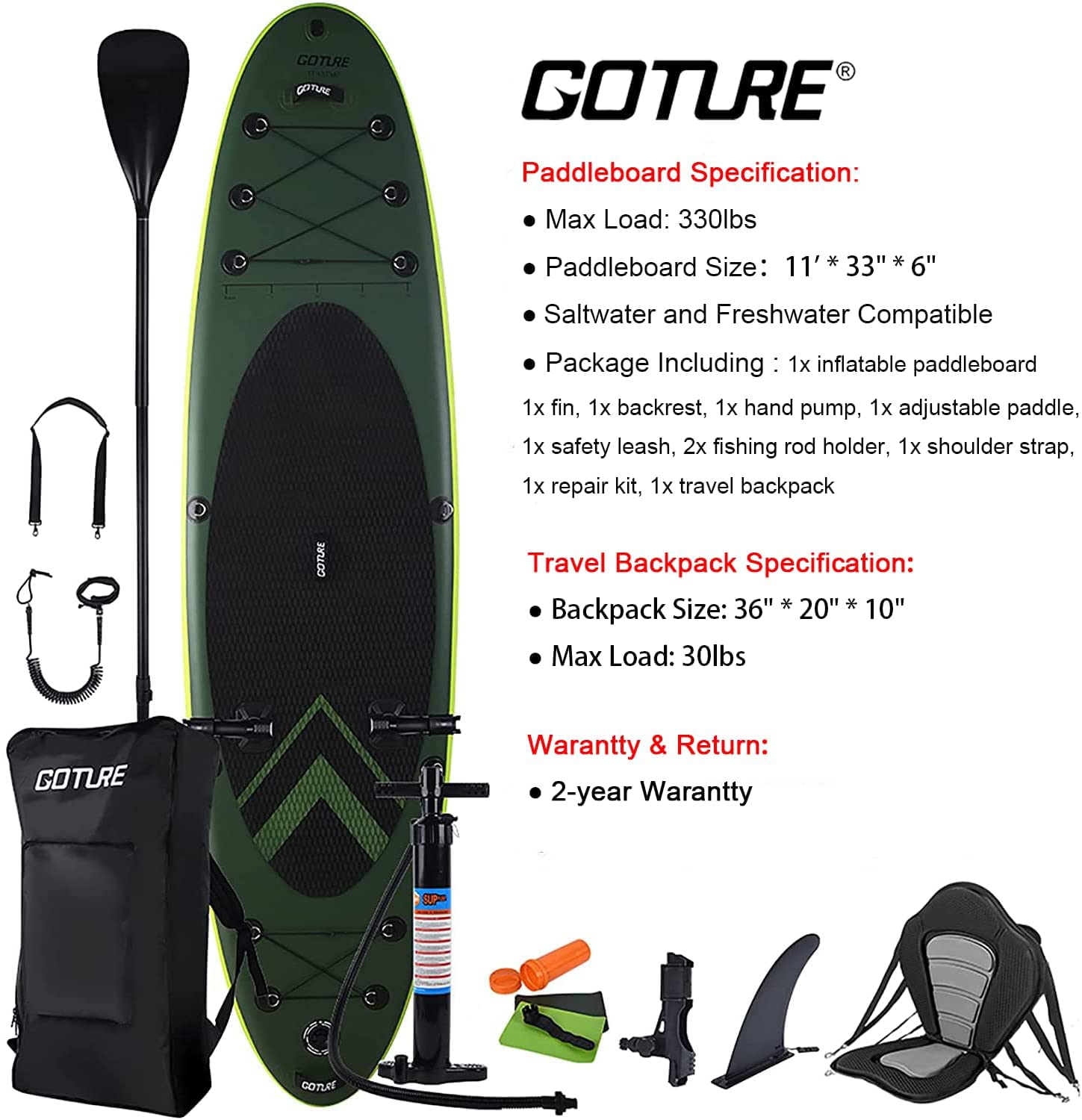 Amazon | Goture 11フィート33インチ 6インチ インフレータブル