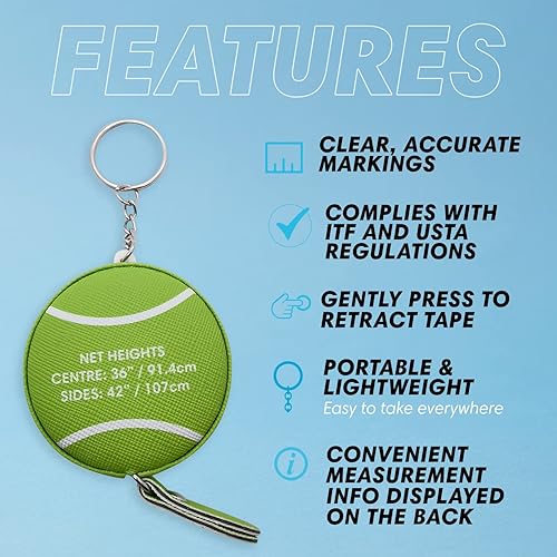 Miniatura 5 de Mini cinta métrica y llavero de altura de red de tenis, cinta métrica flexible portátil de 59 pulgadas para medir la altura de la red de tenis