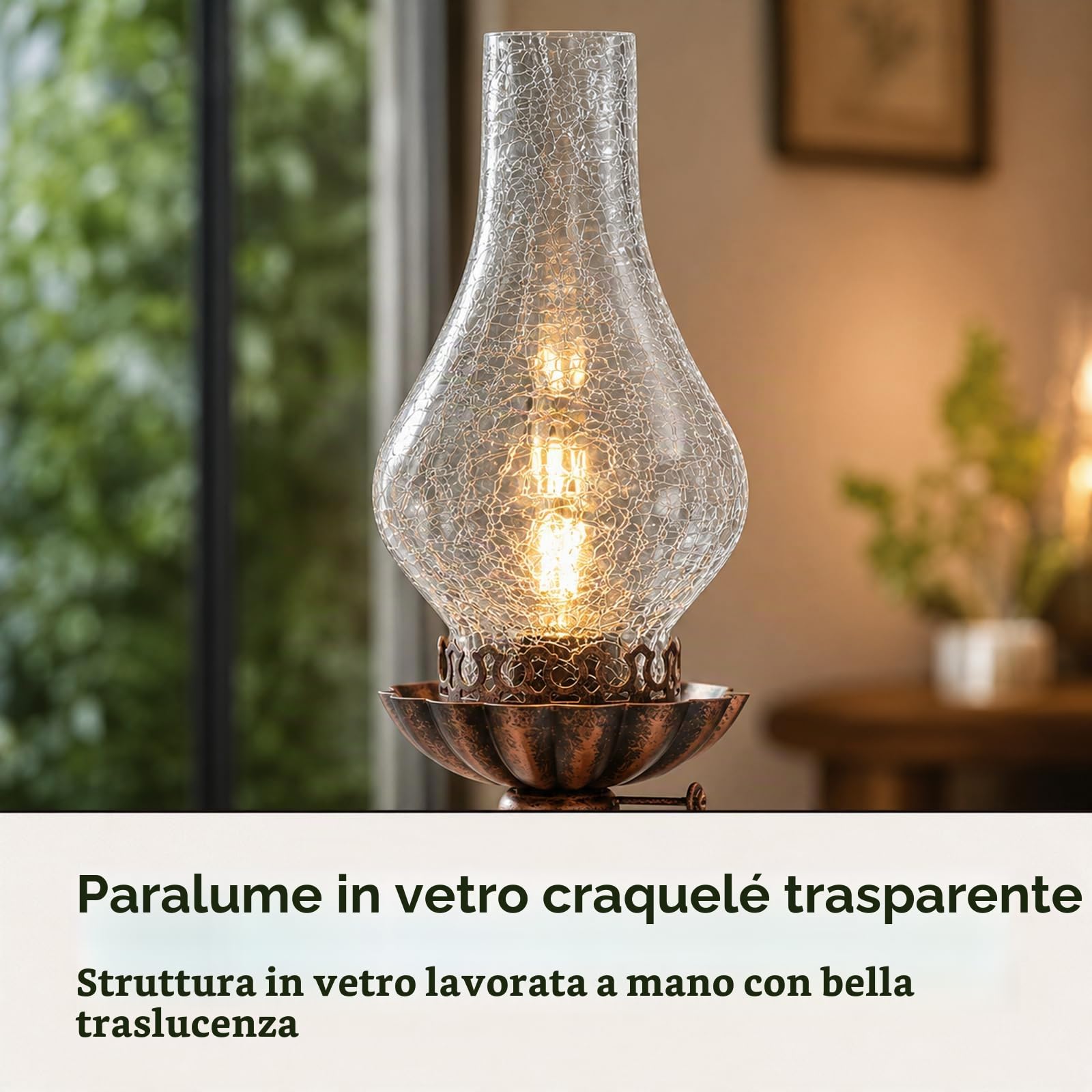 LANMOU Lampada a Cherosene Industriale Vintage, E27 | Lampada da Tavolo da Scrivania In Stile Petrolio, Paralume In Vetro Incrinato, Per Comodino Studio, Interruttore, 220V