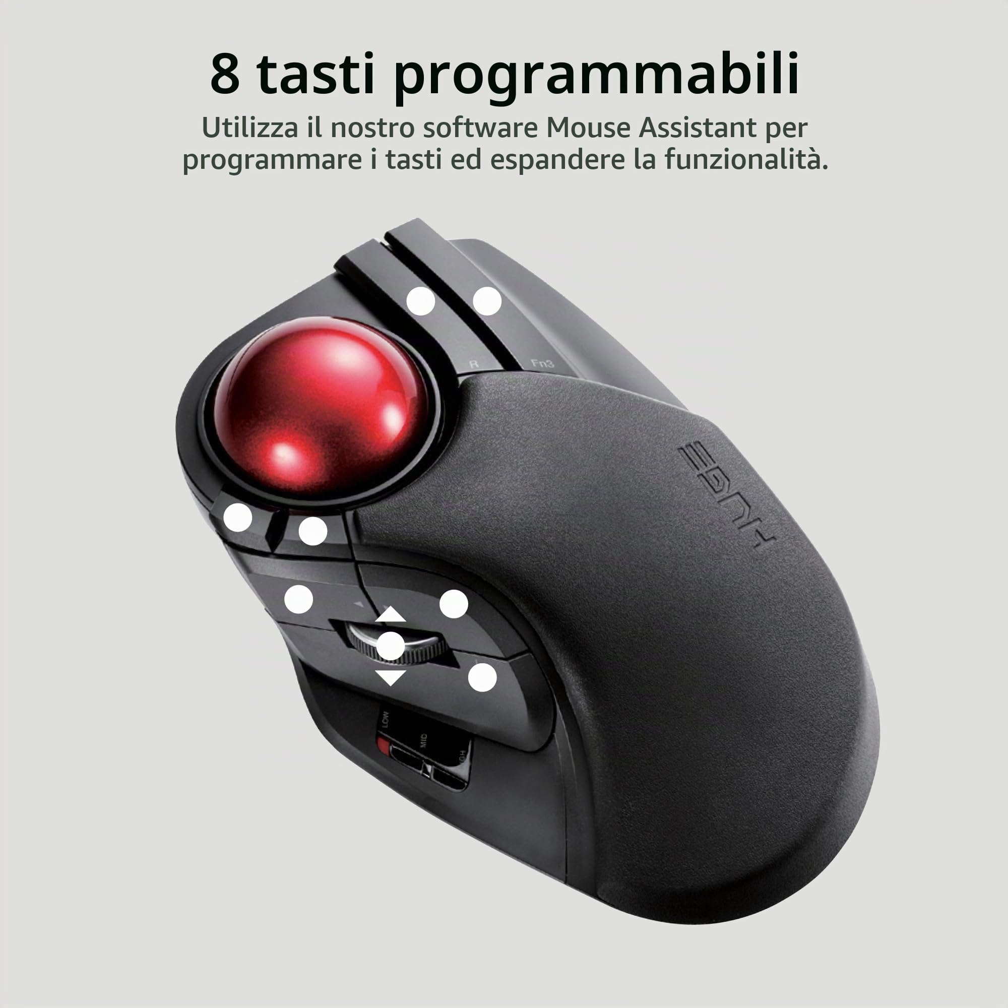 Elecom HUGE Trackball Mouse, 2,4 GHz wireless, controllo delle dita, funzione a 8 pulsanti, poggiapolsi attaccato, palla rossa liscia da 52 mm, Windows11, MacOS (M-HT1DRBK)