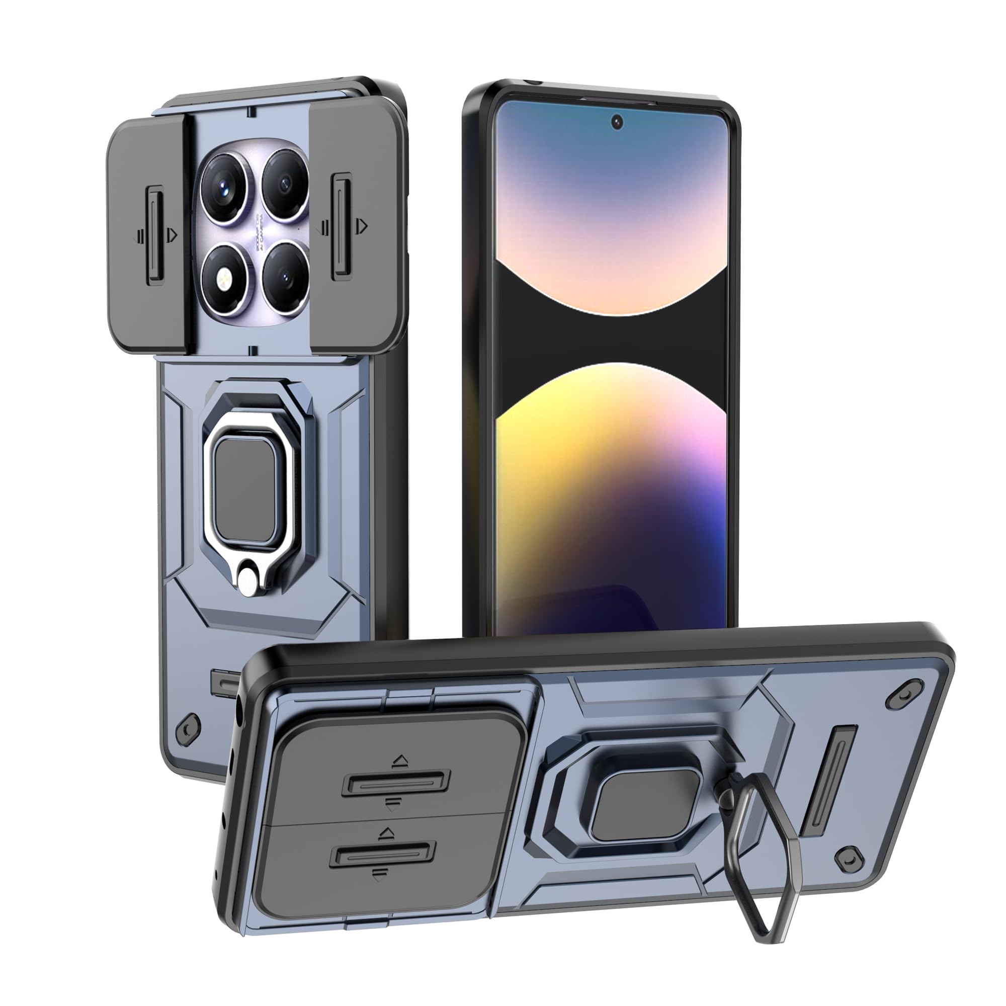 Cover Doeshine Per Redmi Note 14 Pro – Protezione Militare, Anello Portafoto E Copriobiettivo Scorrevole Nero