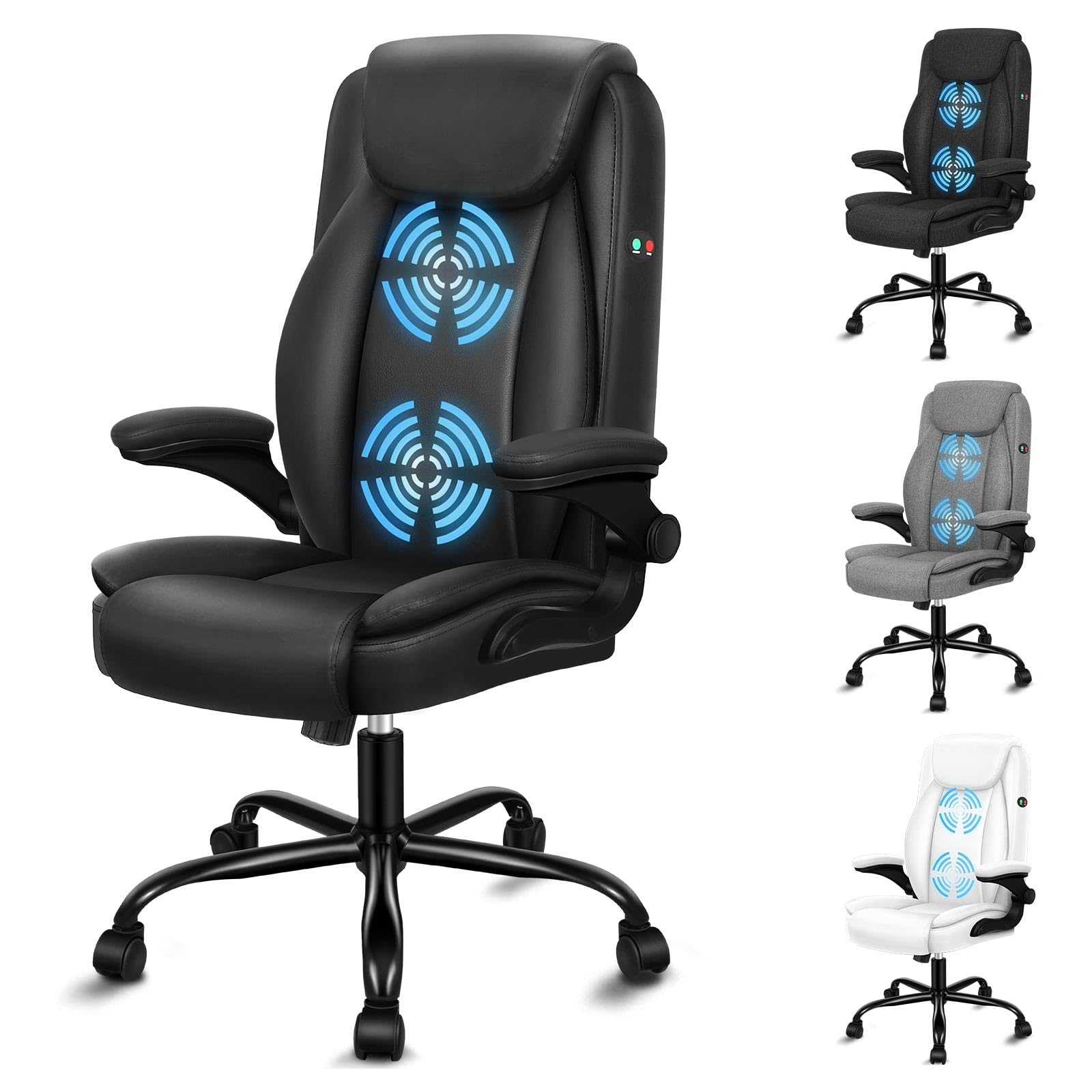 ALFORDSON Sedia Ufficio Ergonomica con Massaggio, Sedia Scrivania con Supporto Lombare, Poltrona Girevole ad Altezza Regolabile per Studio e Sala Riunioni, Portante 150 kg, Similpelle(Nera)