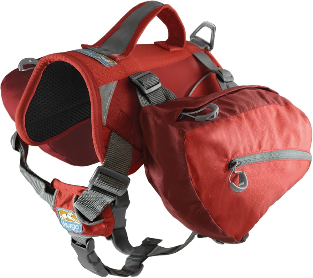 Arnés tipo mochila para perros Baxter, chile/rojo granero | Arnés integrado y alforja de 2 lados con capacidad para 3,5 L, 8 puntos de ajuste, ribete reflectante, asa acolchada, para perros de 30 a 85 lb