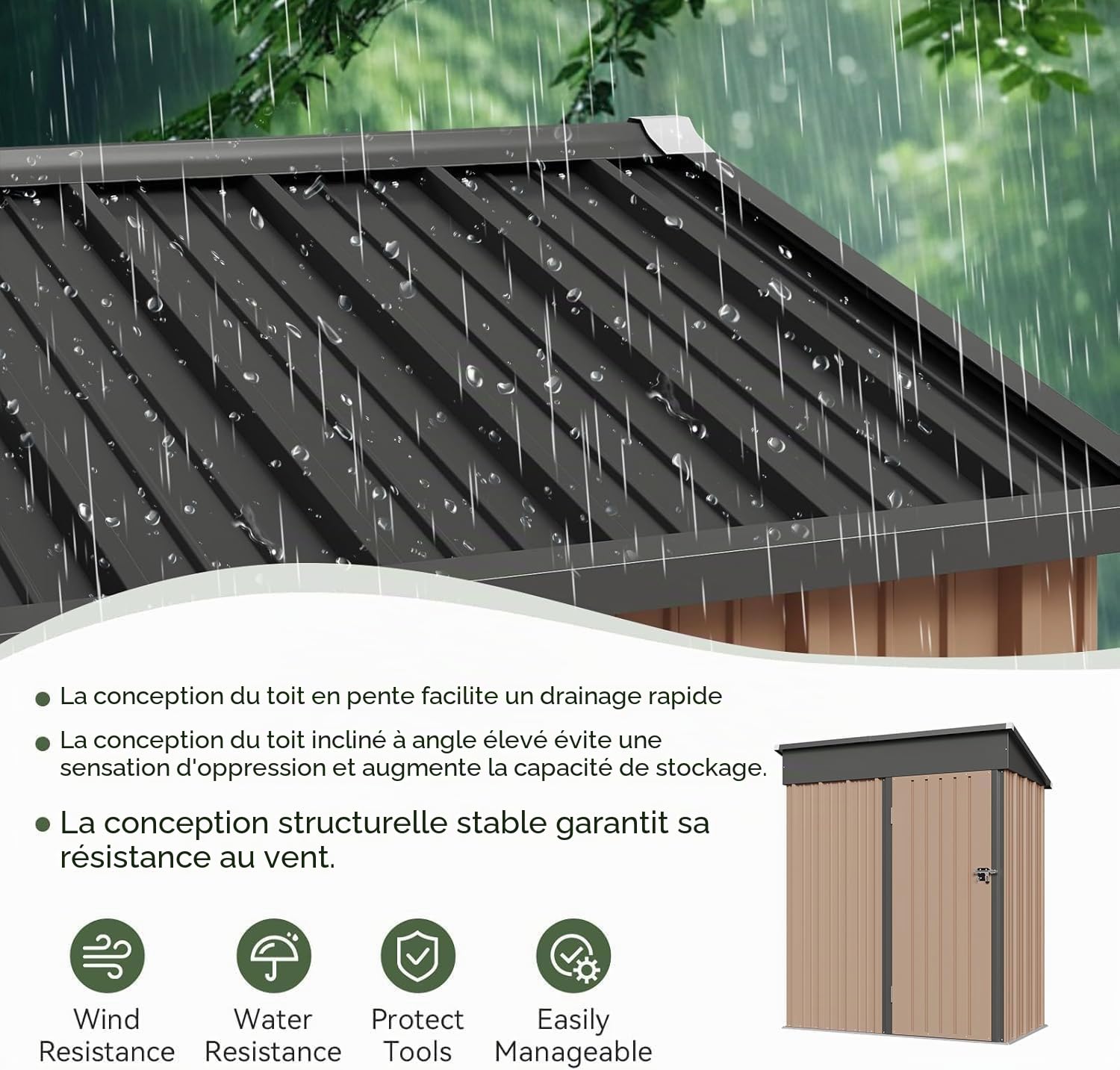 Aoxun - Abri de jardin en métal de 5x3 pieds, abris de jardin et rangement extérieur, toit renforcé fort et galvanisé résistant à l'eau, avec portes verrouillables et toit en pente pour arrière-cour
