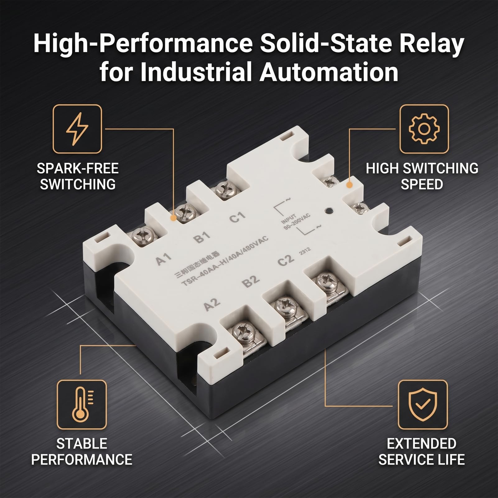Relè a stato solido trifase 40A CA SSR 90‑250VAC Carico 24‑480VAC TSR‑40AA H per automazione industriale