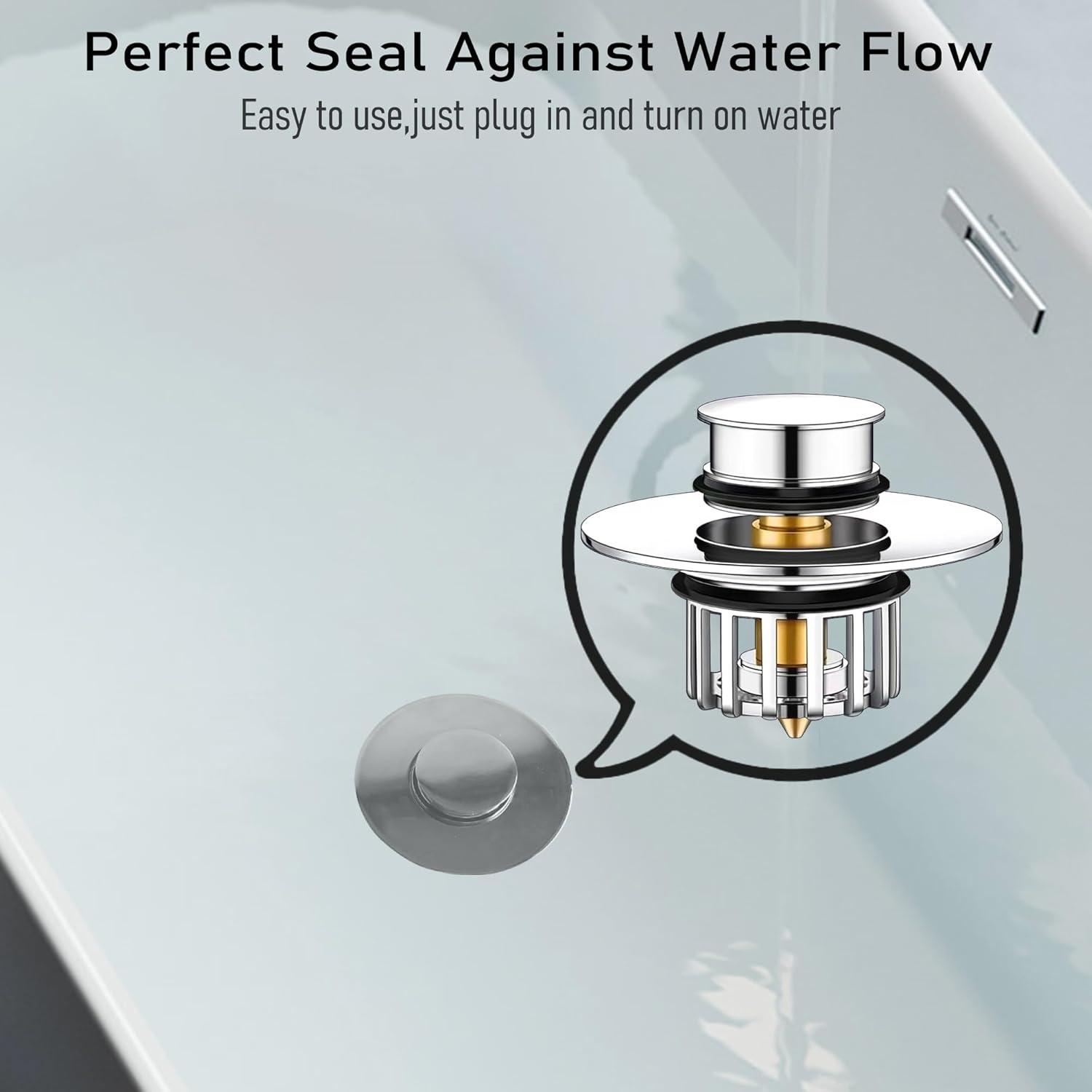 Pop-Up Drain Plug with Screen | Bathtub Plugs | Shower Drain Hair Catcher | Drain Protectors for 1-1/2 to 1-3/4 inch Bathtub Drain Holes - Image 7