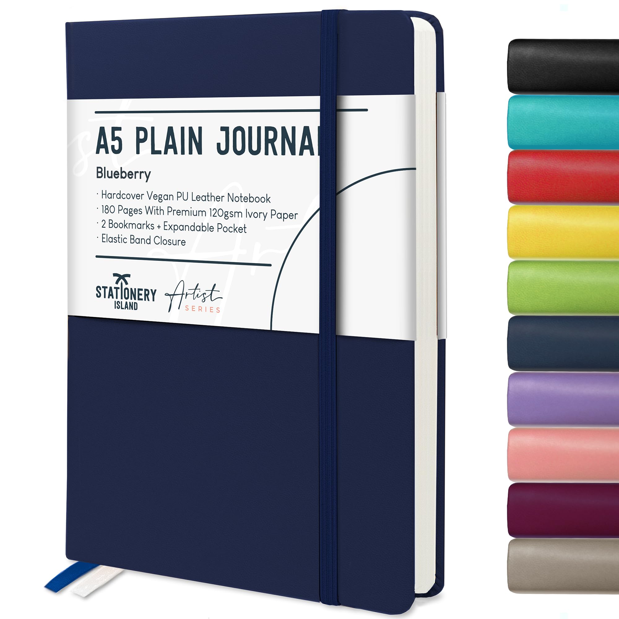 STATIONERY ISLAND A5 Unlined Notebook,Plain Note book Hardcover with 120gsm Premium Thick Paper, 180 Pages Hardback Blank Journal for Writing, Working, Study, Blueberry โ image 1