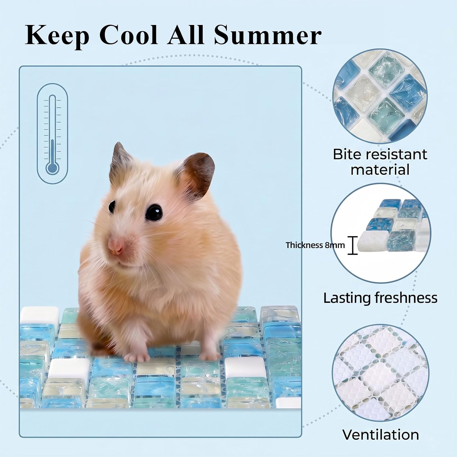 Magnetic Hamster Hideout with Open Lid & Crystal Cooling Pad Set, Visible Hamster House, Summer Cooling Ice Bed, Small Animal Houses & Habitats, Hamster Cage Accessories for Dwarf Mice Rat (Gray) image 3