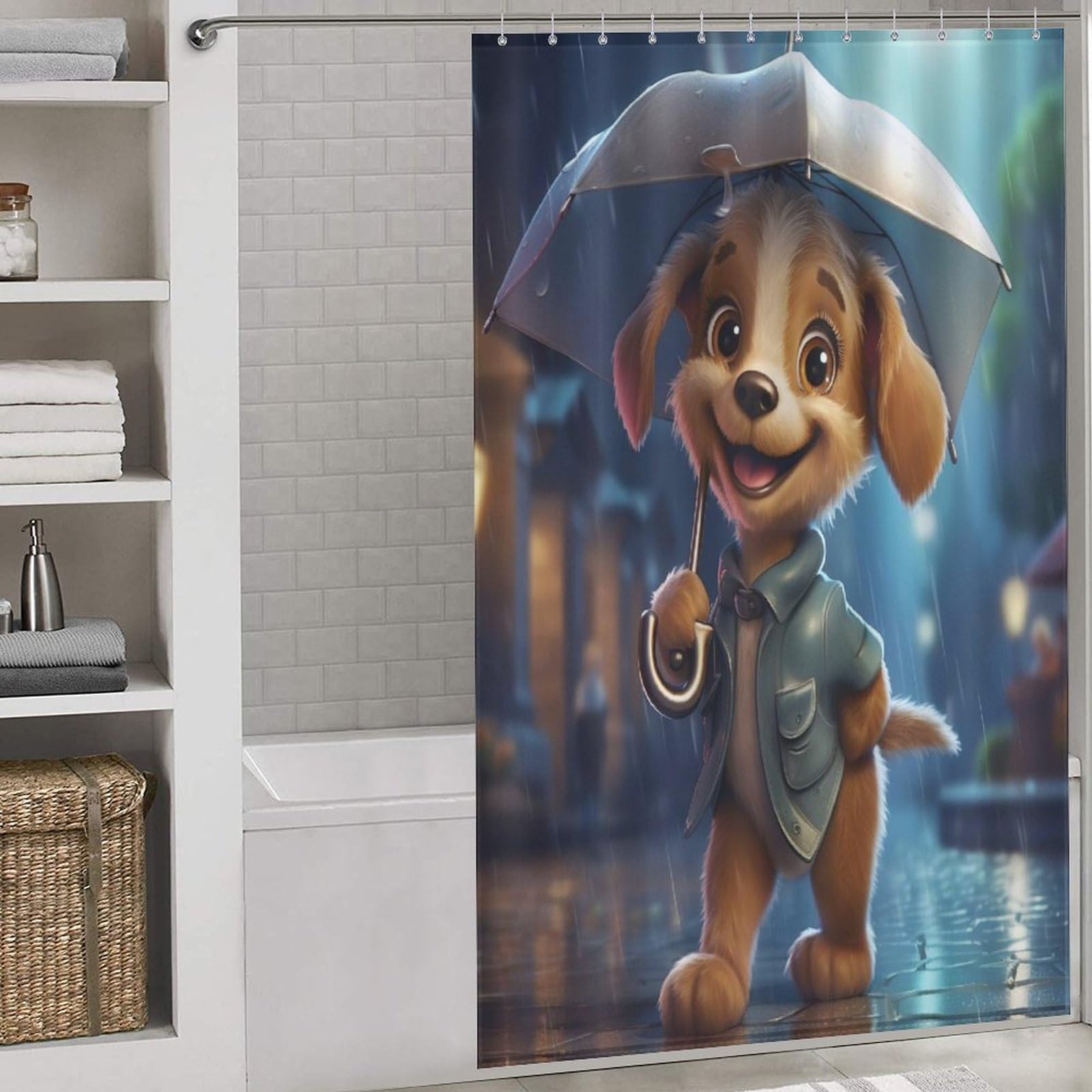 Rideau de douche chien lavable en machine tissu polyester imperméable 140x183