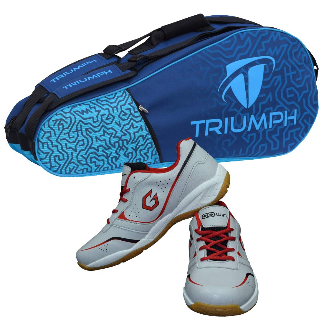Gowin Badminton Shoe Smash Grey Size-13 Kids with Triumph Badminton Bag 303 Navy/Sky-image-41