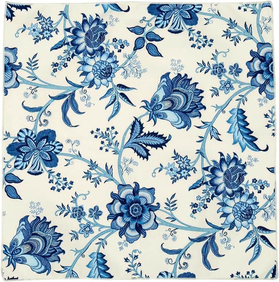 Cloth Napkins for Wedding Reception, Table Decor Linens, Blue Floral Fabric, Use with Tablecloth for Tablescapes, Settings, 18" x 18" Dinner, 100% Cotton, Washable, Soft, Reusable, Set of 12