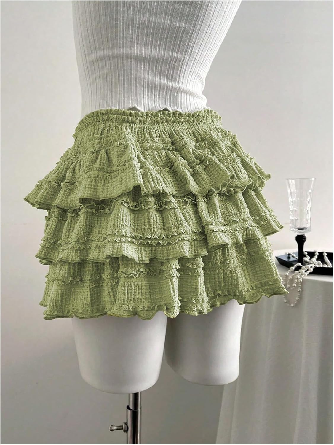 GORGLITTER Women's Ruffle Lace Layered Mini Skirt Y2k Tiered Coquette Going Out Short Skirts Fall Outfits 2025 - Image 3