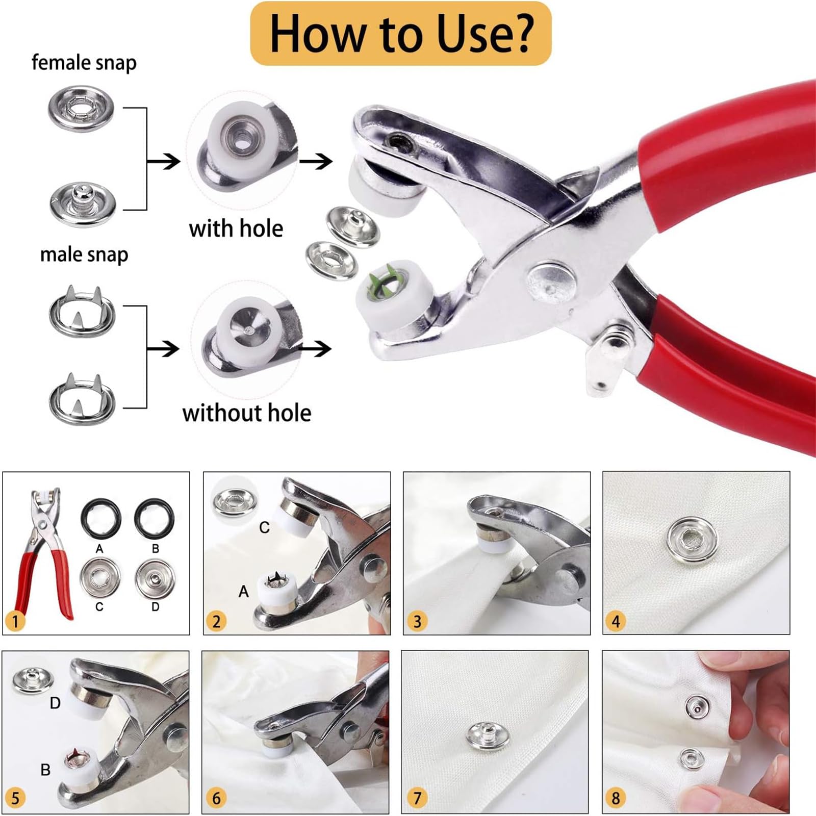 Wuyangcun 200er-Set Druckknöpfe mit Zange 9,5 mm Metalldruckknöpfe in 10 Farben ohne Nähen Metal Snaps Kit für Kleidung Baby-Bodys Basteln und DIY-Projekte inklusive Aufbewahrungsbox
