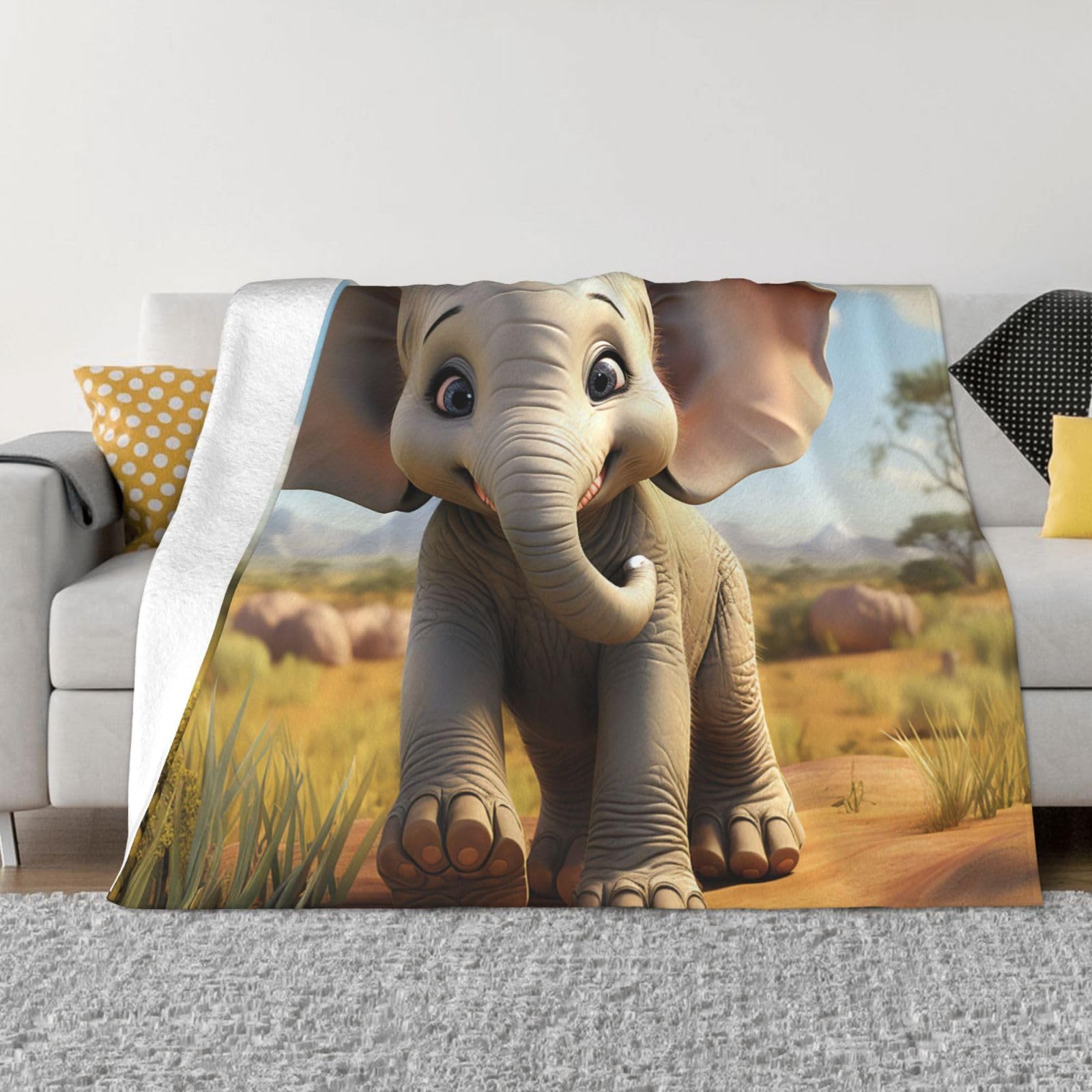 Couverture polaire éléphant en flanelle douce pour lit et canapé enfant