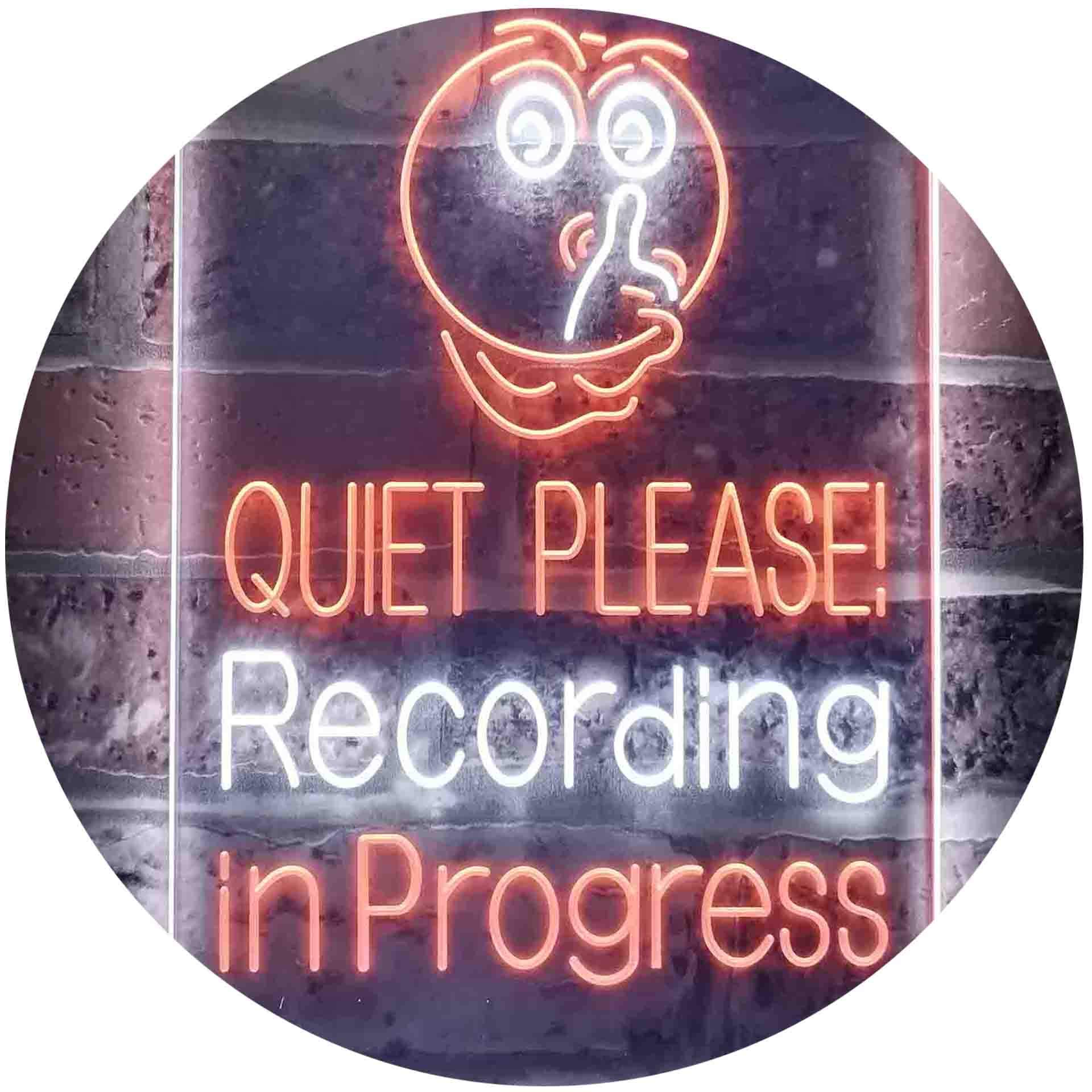 ADVPRO Quiet Please Recording In Progress Studio Dual Color LED Neon Sign White & Orange 210 x 300mm st6s23-i3580-wo — image 1