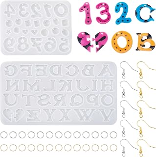 Number & Letter Silicone Molds 2Pcs Number Alphabet Jewelry Casting Mold with Jewelry Findings for DIY Crafts Keychain Jewelry Making Supplies