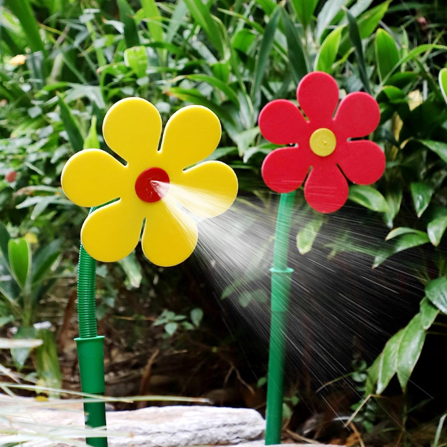 Crazy Daisy Sprinkler Crazy Dancing Flower Water Sprinkler Funny Sun Flower Dancing Daisy Lawn Sprinkler for Yard Watering Dogs Kids Playing Red Yellow Garden Sprinklers - 2Pcs
