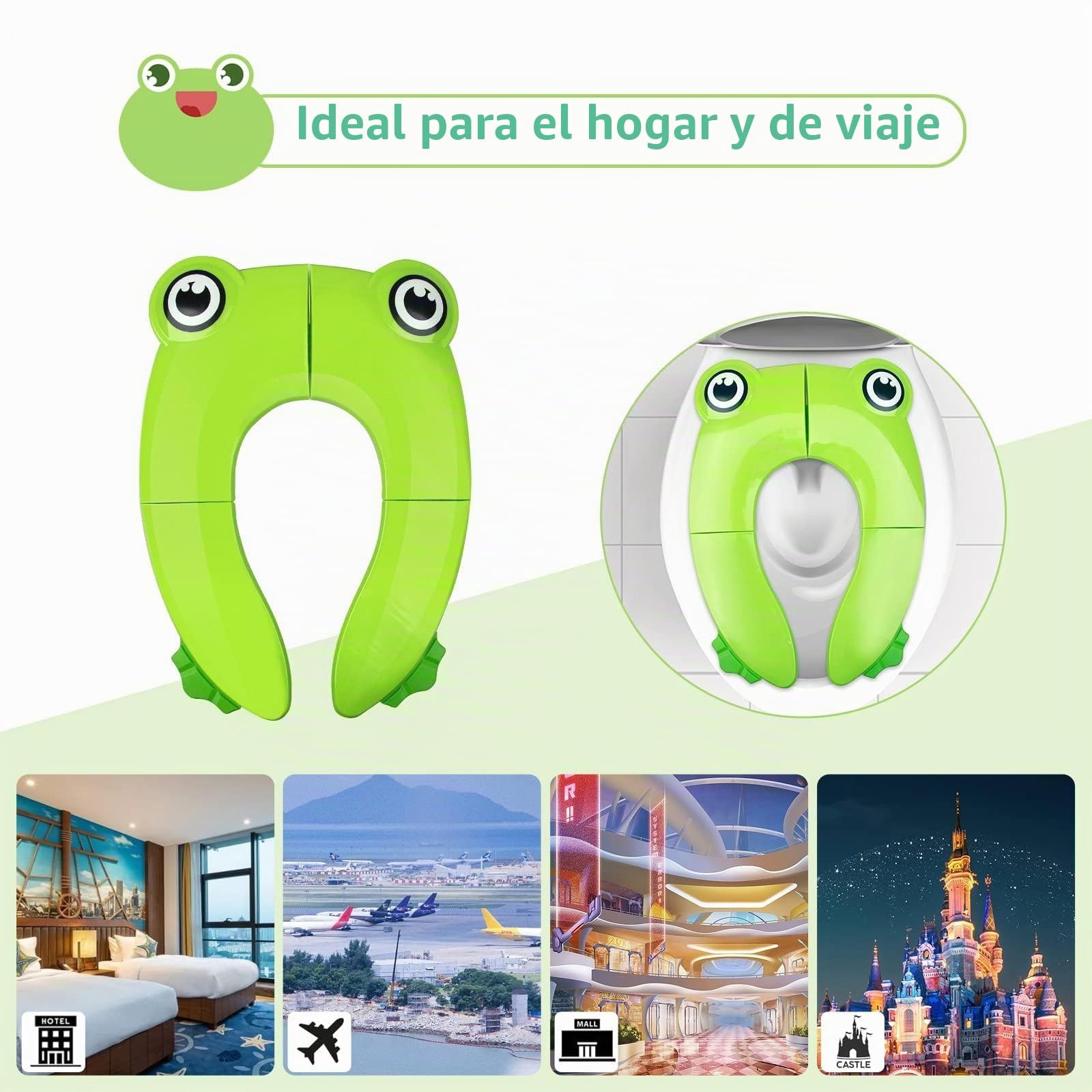 Adaptador WC Niños, Portatil para Inodoro para Niños, Plegable Reductor para Viaje, con 1 Bolsa de Transporte, Rana