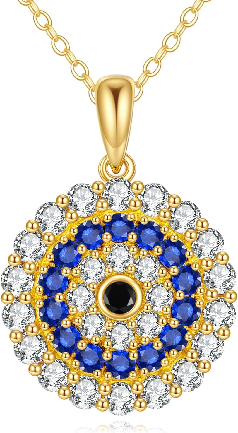 KECHO 14k Gold Evil Eye Necklace Third Eye with Shiny Sapphire Lucky Protection Jewelry Gift for Her, Wife, Mom, Girlfriend 18“