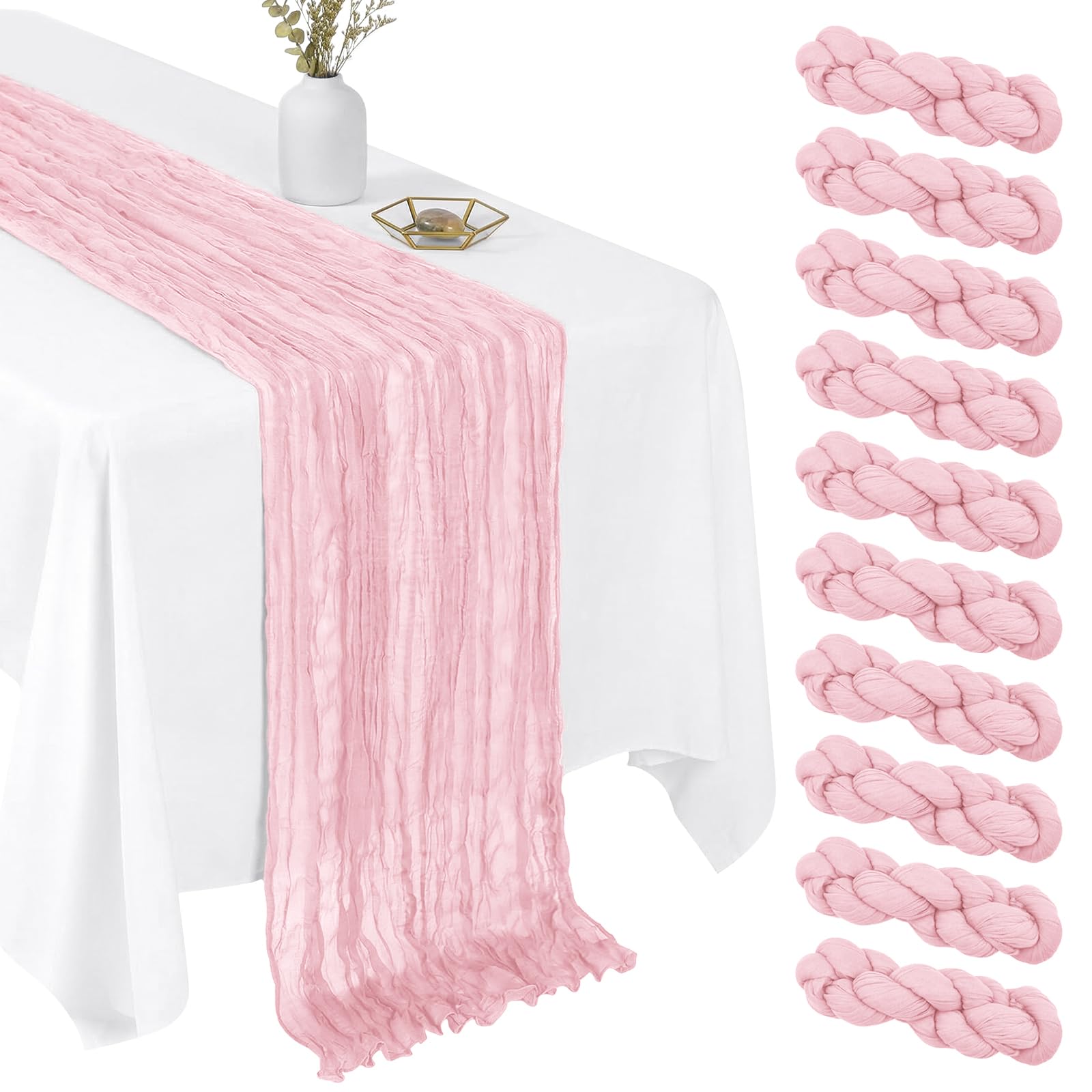 Photo 1 of 10 Pack Light Pink 17 x 108 Inch Cheesecloth Table Runner - Boho Gauze Sheer Fabric for Wedding Baby Shower Party Home Decor