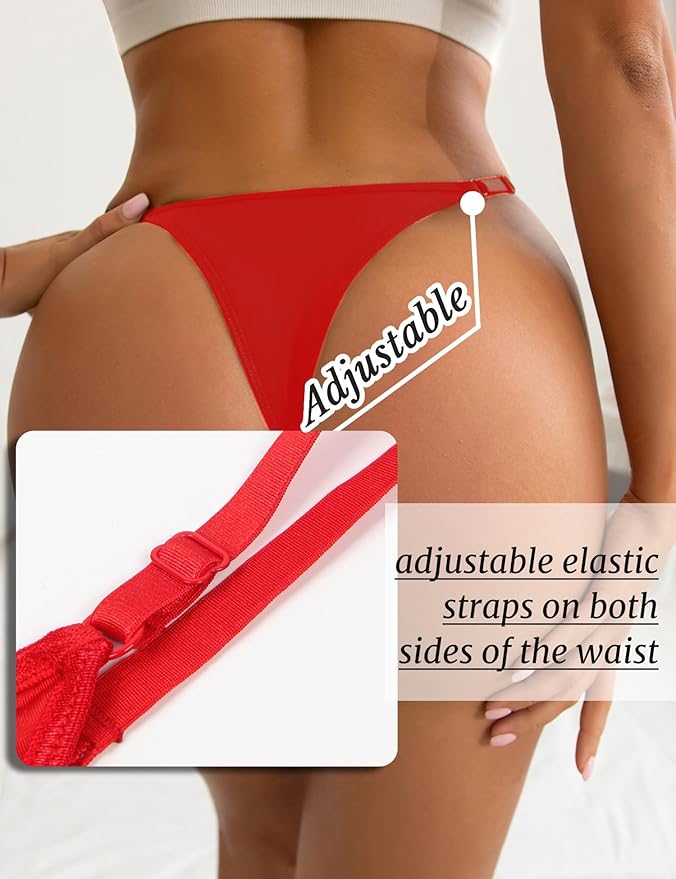 Mutandine G-String Reggicalze Sexy Con Fiore Ricamato - Perizoma Regolabile Per Donna - Foto 4