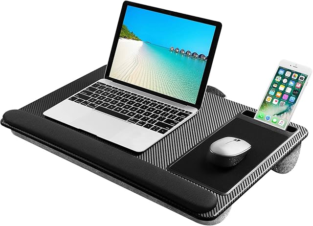 Lightweight Lap Desk Laptop Tray with Pillow Cushion, Lap Stand with Built-in Mouse Pad/Wrist Rest/Phone Slot, Laptop Size up to 17 Inches, For Sofa and Bed