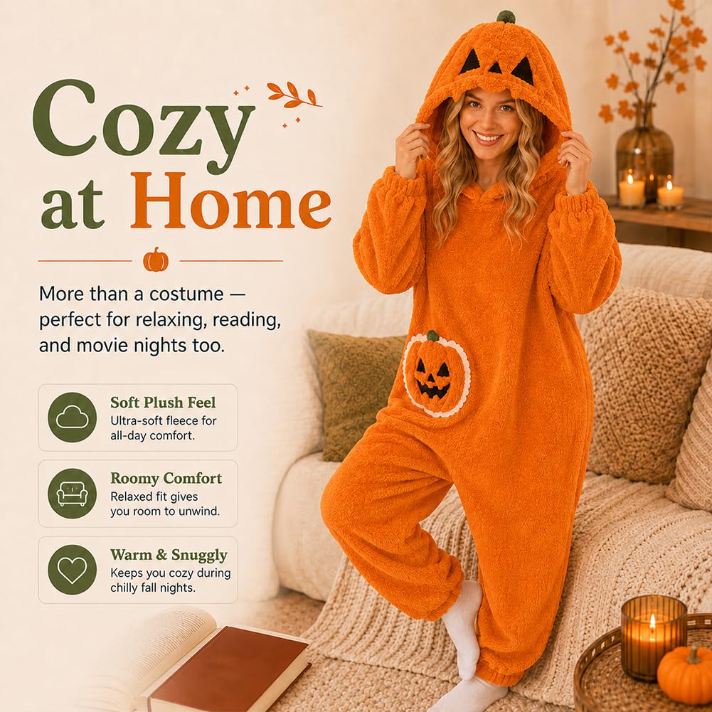 Disfraz de calabaza para adultos, pijama de felpa con capucha para Halloween