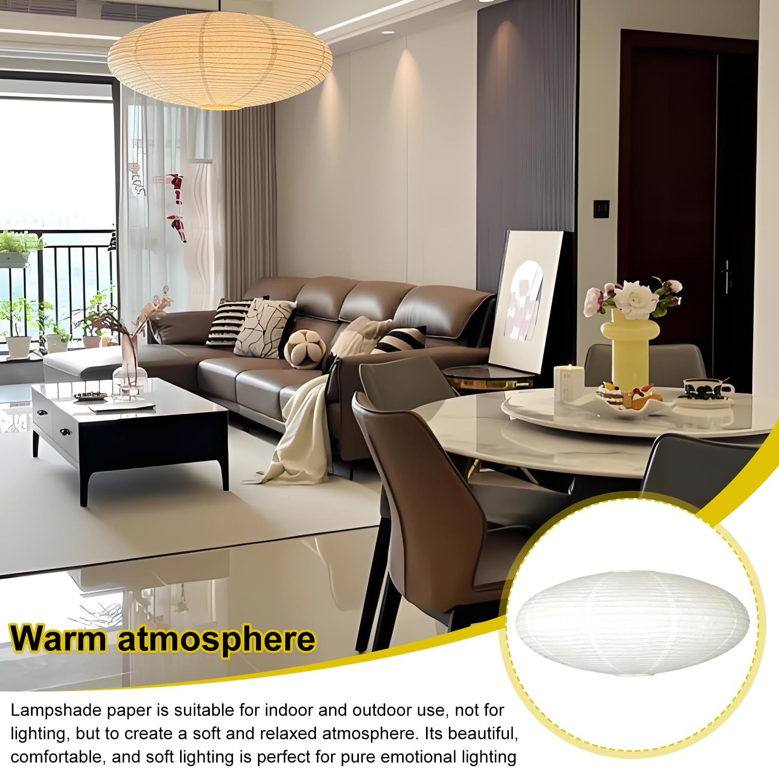 Papier Lampenschirm Oval Weiß 45 cm, Faltbarer Hängelampenschirm aus Reispapier, Weicht das Licht für warmes Ambiente, Geeignet für Wohnzimmer Schlafzimmer Esszimmer