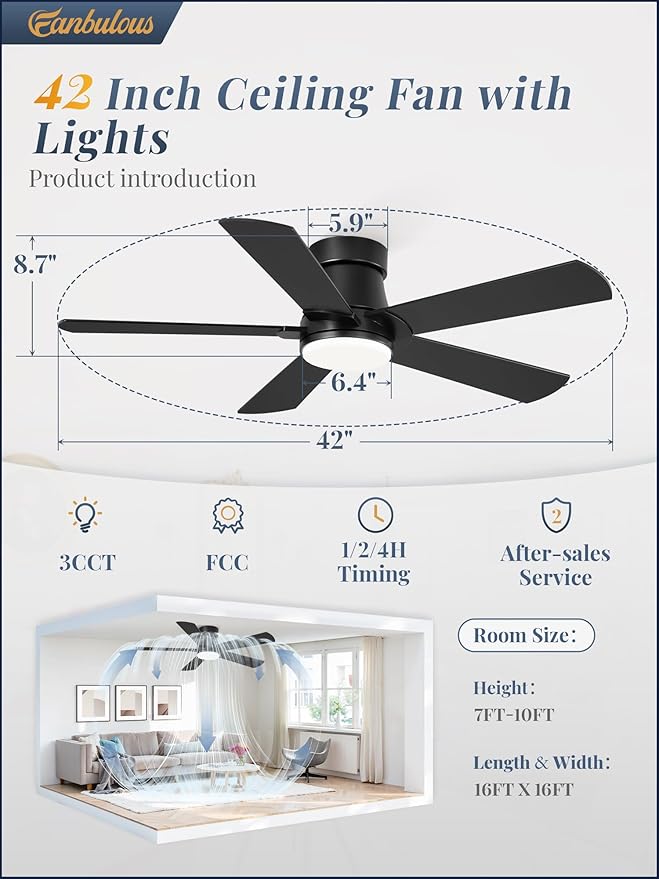 Ventilador de Techo 42 Pulgadas con Luz LED y Control Remoto miniatura 7