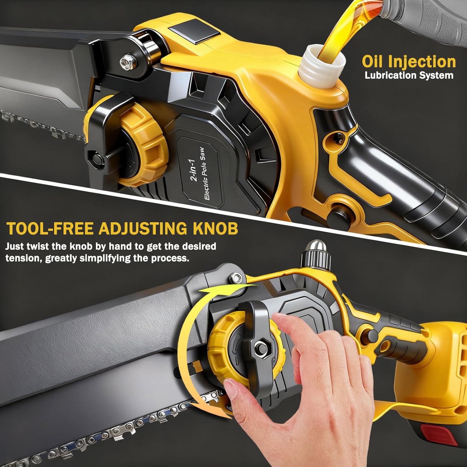 4-in-1 Cordless Electric Pole Saw & Pole Pruning Shear, 8 Inch Mini Chainsaw & Electric Pruning Shears with Brushless Motor, 16ft Reach Pole, 2×21V 4.0Ah Batteries for Tree Trimming & Wood Cutting - Image 5