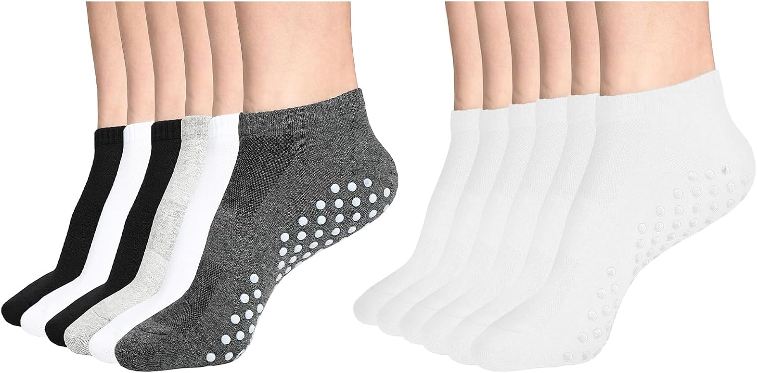 DIBAOLONG Womens & Mens Low Cut Socks, 6-Pairs Non Slip Yoga Sock Ankle Athletic Short Cotton Socks with Grips