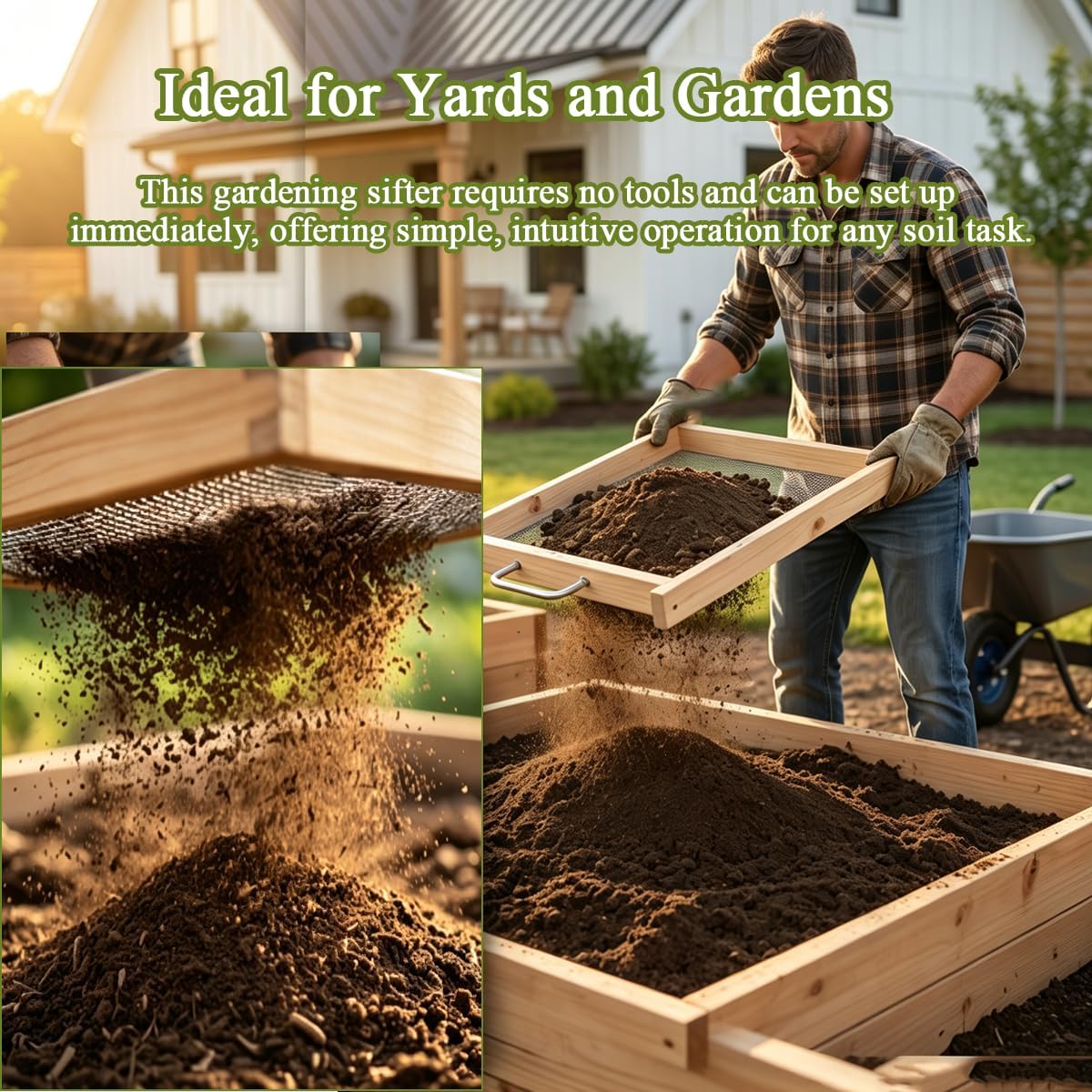 Sand Sifter & Dirt Screen for Wheelbarrow,Large Garden Sieve
