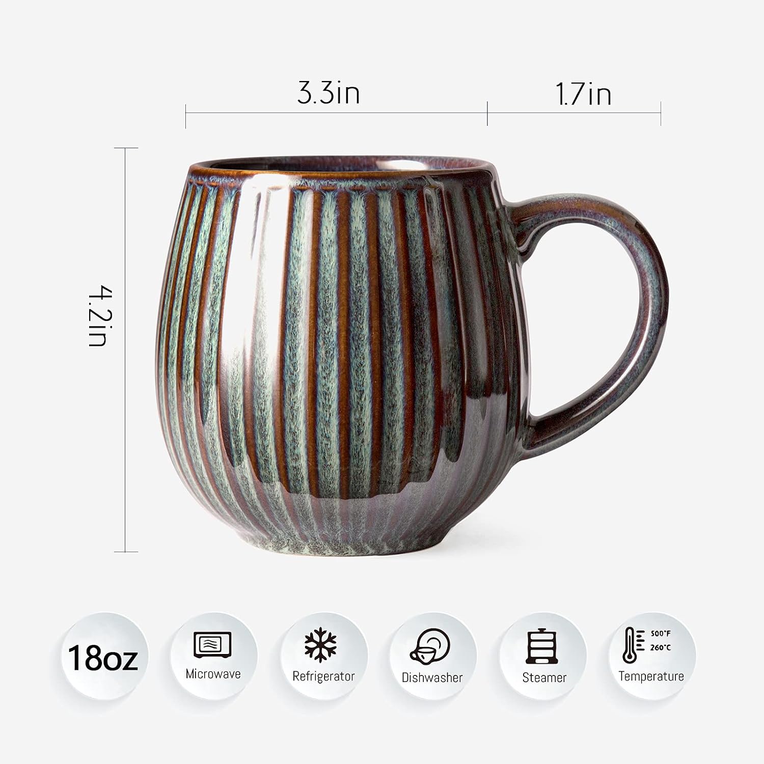 DAILYLAND Ceramic Coffee Melon Mug Reactive glaze 18 oz for home and office (natural color)