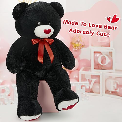 Miniatura 101 de Tezituor Oso de peluche gigante de 4.3 pies, animales de peluche grandes de 52 pulgadas con vientre blanco, regalo de San Valentín para novias