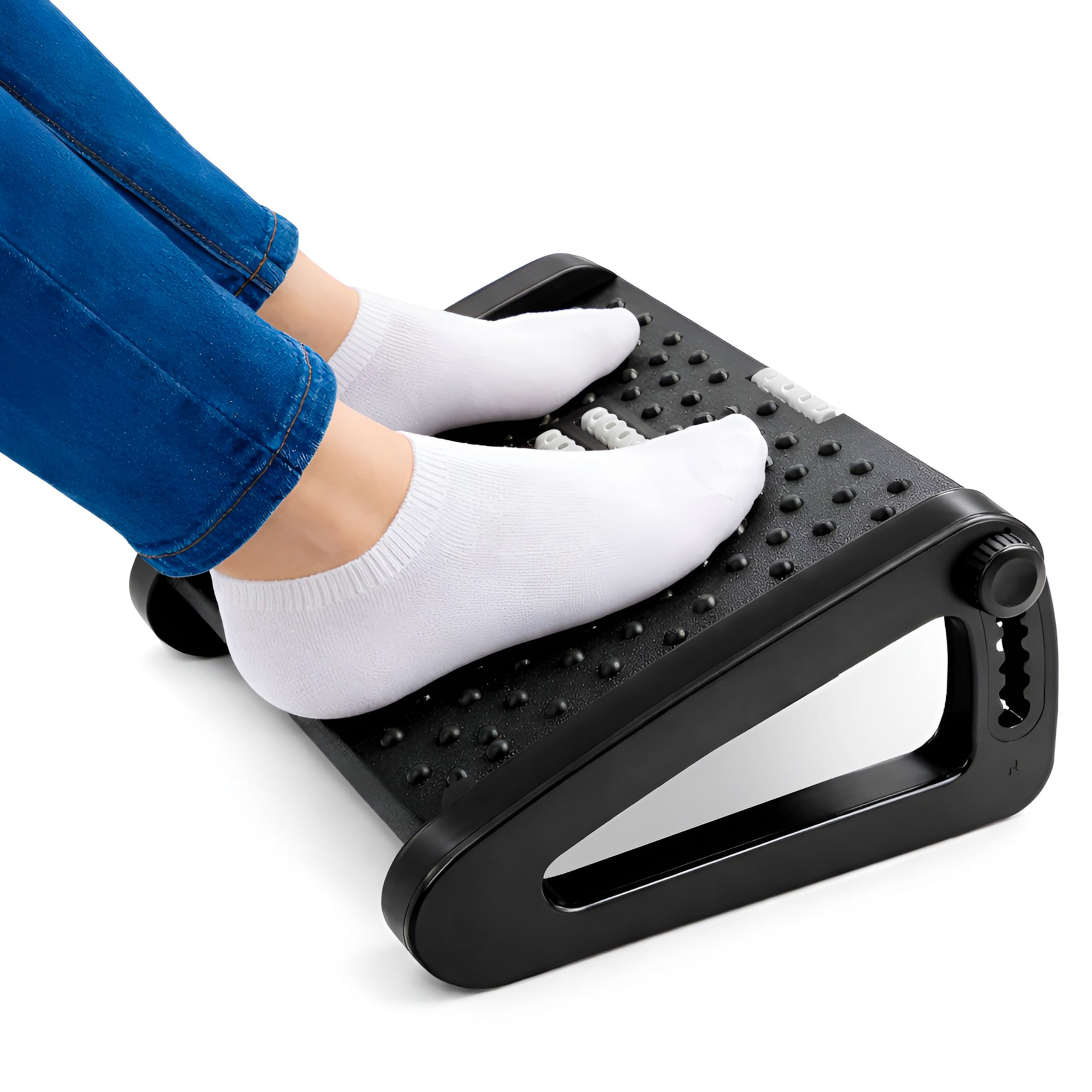 Unibos Ergonomic Foot Rest Under Desk, Adjustable Height & Tilt Foot Stool with Roller Massager, Office Footrest for Posture Support, Back & Leg Pain Relief, Non-Slip Base for Home & Office