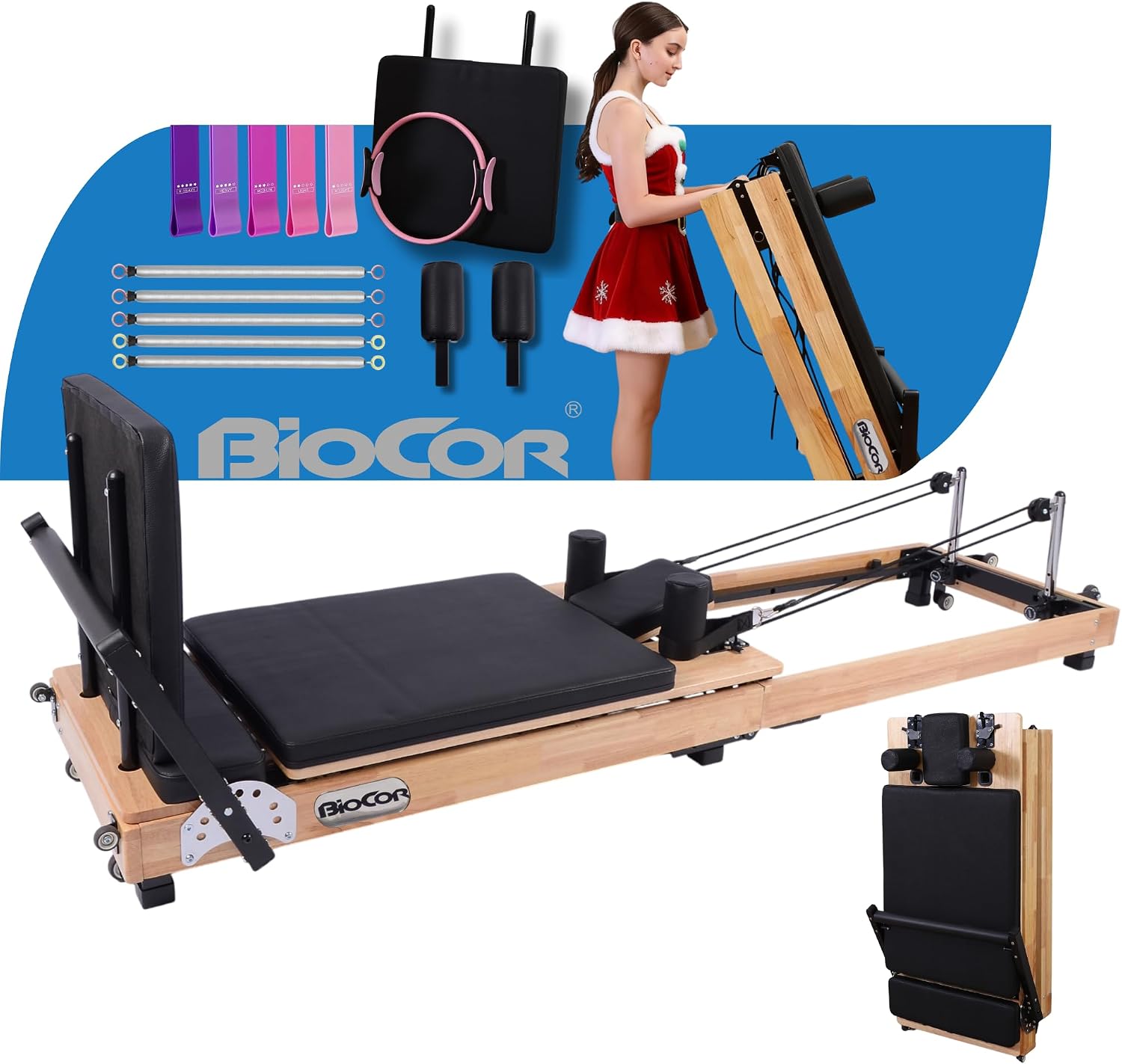 Amazon.com : BIOCOR MAX4.0 Pilates Reformer, Wood Pilates Machine with ...