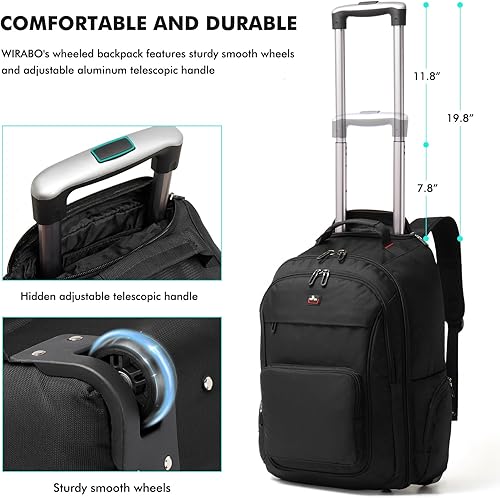 Miniatura 5 de Mochila con ruedas, mochila con ruedas para laptop de 15.6 pulgadas, mochila de viaje para equipaje de mano, bolsa de negocios, para hombres,