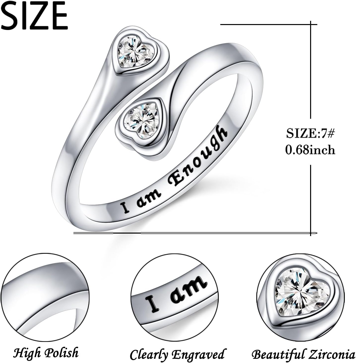 925 Sterling Silver Inspirational Encouragement Warm Ring Elephant/Highland Cow/Flower/Heart Rings for Women Cubic Zircon Adjustable Ring Birthday Christmas Thanksgiving Day Gift
