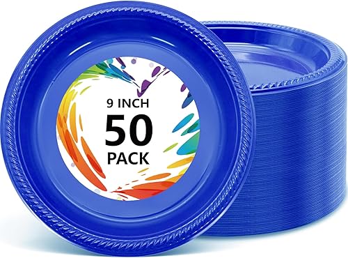 joy akkess Platos desechables de plástico azul para fiestas, platos de plástico azul oscuro de 9 pulgadas desechables para fiestas, 50 platos de disponible en Yaxa Peru