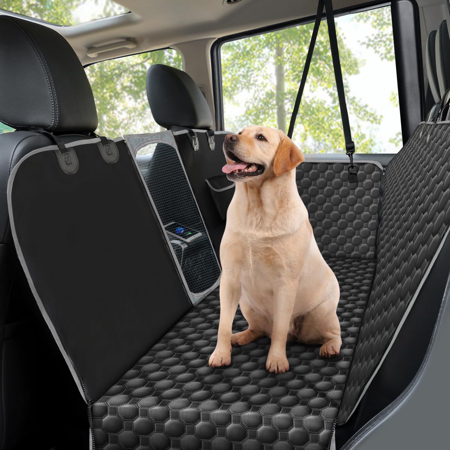 TaygeerDog Car Seat Cover, Dog Car Hammock with Mesh Window and Side Flaps Rear Car Seat Cover for Dogs, Washable Waterproof Non slip Pet SUV Car Seat Protector Cover for Travel, Black