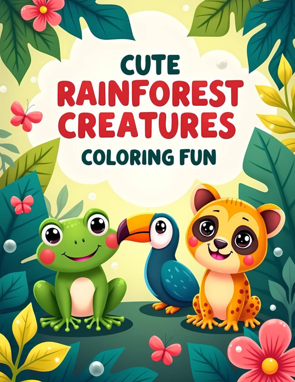 Cute Rainforest Creatures Coloring Fun: Adorable Rainforest Animals Coloring Book with Frogs, Birds, and Jungle Friends for Kids